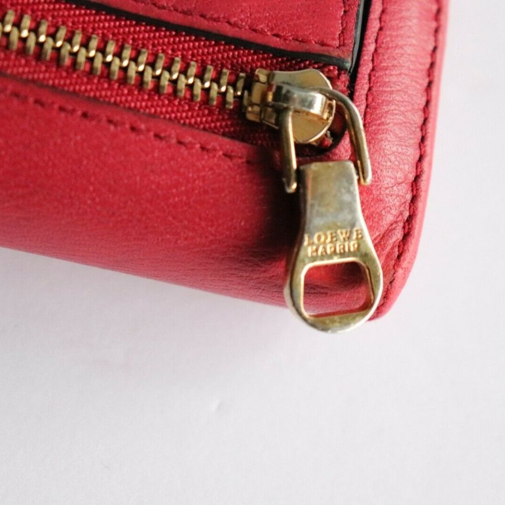 Loewe Women's Small Red Wallet Continental Card Holder Leather Snap Closure Bag - Picture 8 of 10